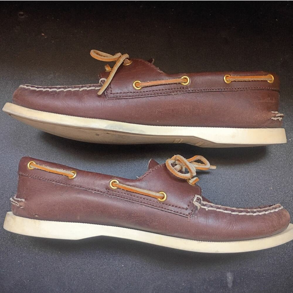 Sperry Top Sider Mens 9.5 M Brown Leather Boat Shoes 360 Lacing Nautical Preppy